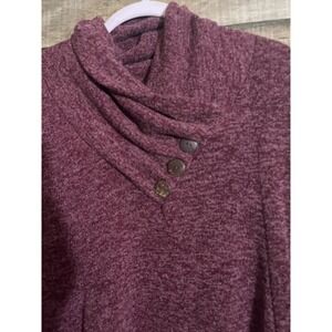 Spunky Monkey Burgundy Marled Cowl Neck Button Accent Tunic Top Size S